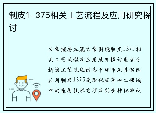 制皮1-375相关工艺流程及应用研究探讨